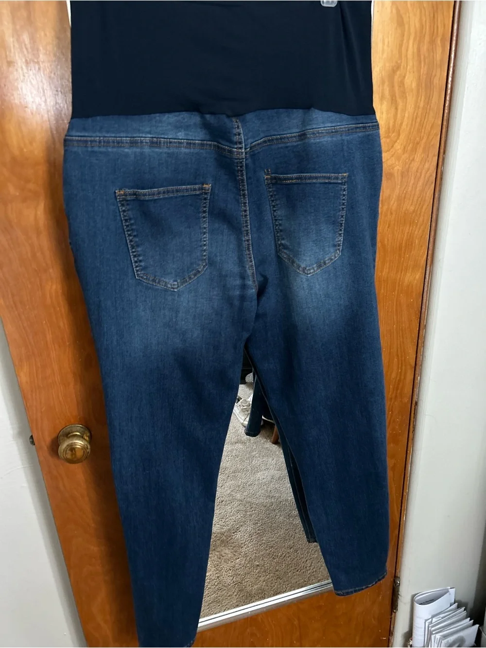 Maternity Dark Blue Pull-On Jeans with Dark Blue Panel
